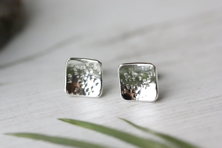 Sterling silver square stud earrings