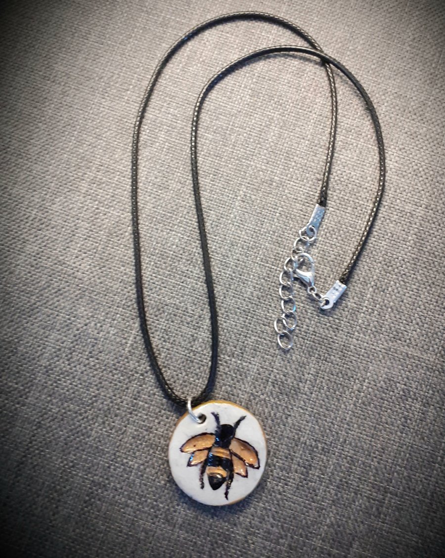 Handmade clay bumble bee pendant necklace 