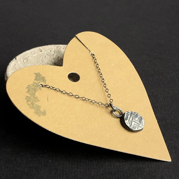 Hammered sterling silver necklace, oxidised silver pendant, recycled silver.