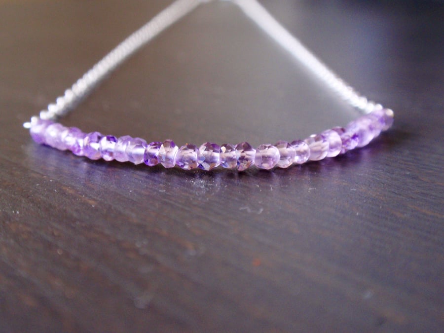 Pink Amethyst necklace with sterling silver chain, simple gemstone necklace