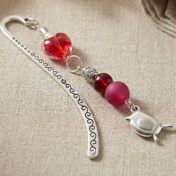 Handmade Silver Robin Beaded Bookmark,