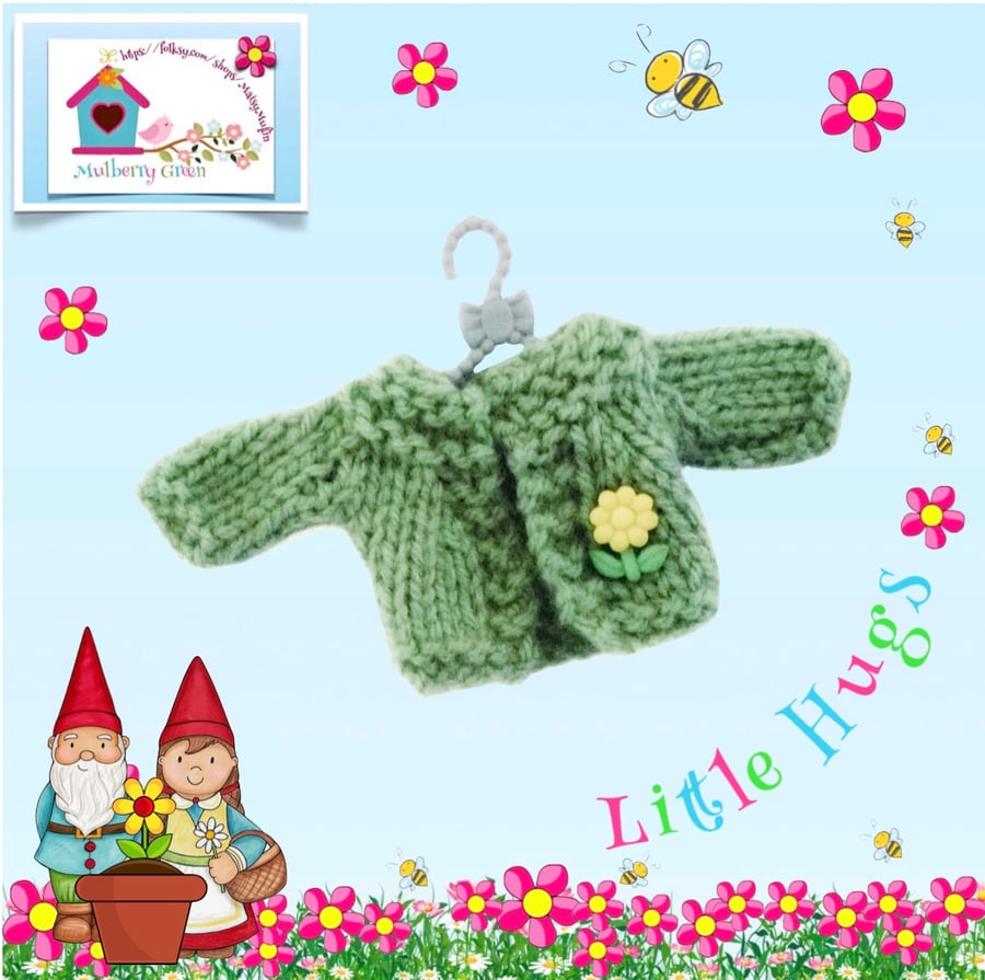 Sage Green Cardigan with flower trim to fit the Little Hug Dolls
