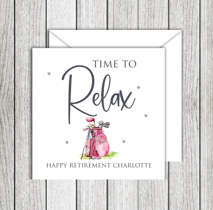 Time To Relax pink Golf Retirement Card 