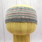 Hand Knitted Adult Headband Grey Pink and Teal Cashmere Merino Small Adult