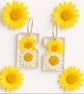 White & Yellow Daisy Resin Dangle Earrings with Rhinestones