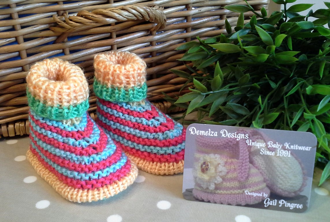 Funky Unisex Baby Hand Knitted Booties  3-6 months size