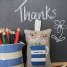 Blue stripy 'Thank You' hand-embroidered lavender bag