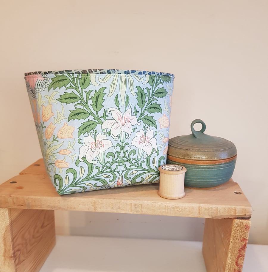 Fabric storage "basket" white lillies