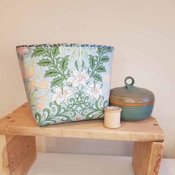 Fabric storage "basket" white lillies