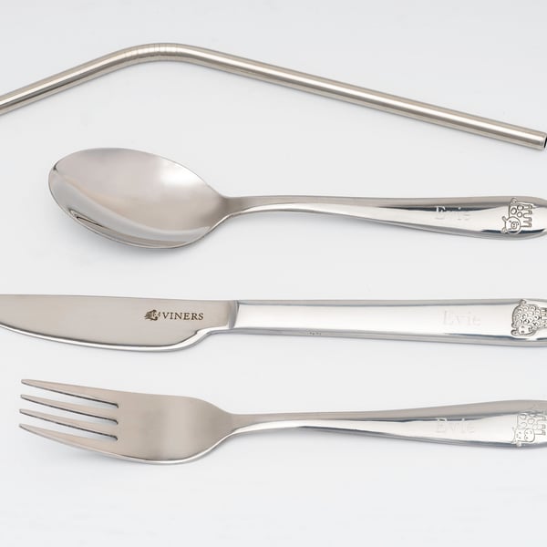 Childrens Kids Personalised Engraved FARMYARD Animals Cutlery Set 