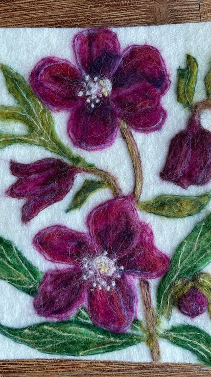 Hand felted Hellebore Textile Artwork 