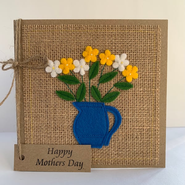 Handmade Mother’s Day Card. Yellow and white flowers from wool felt. Keepsake.