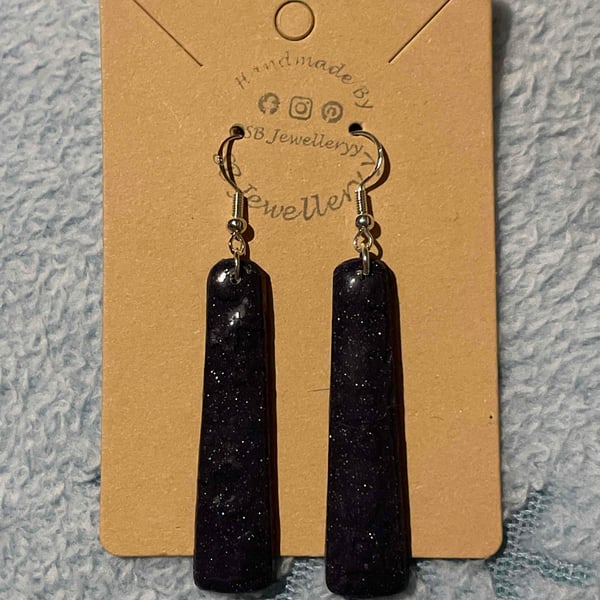 Handmade Polymer Clay Dark Purple Patterned Earrings (Clip On’s Available)