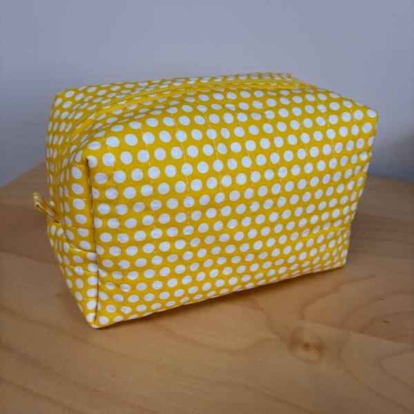 Yellow and White Spot Fabric Quilted Makeup Bag