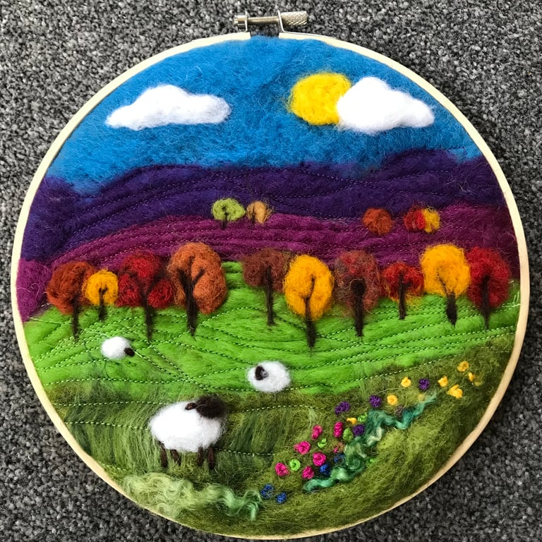 Needle felted landscape picture 