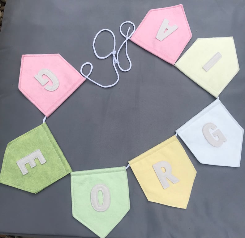 Personalised Pastel Felt Bunting Banner for Children’s Bedroom or Nursery 