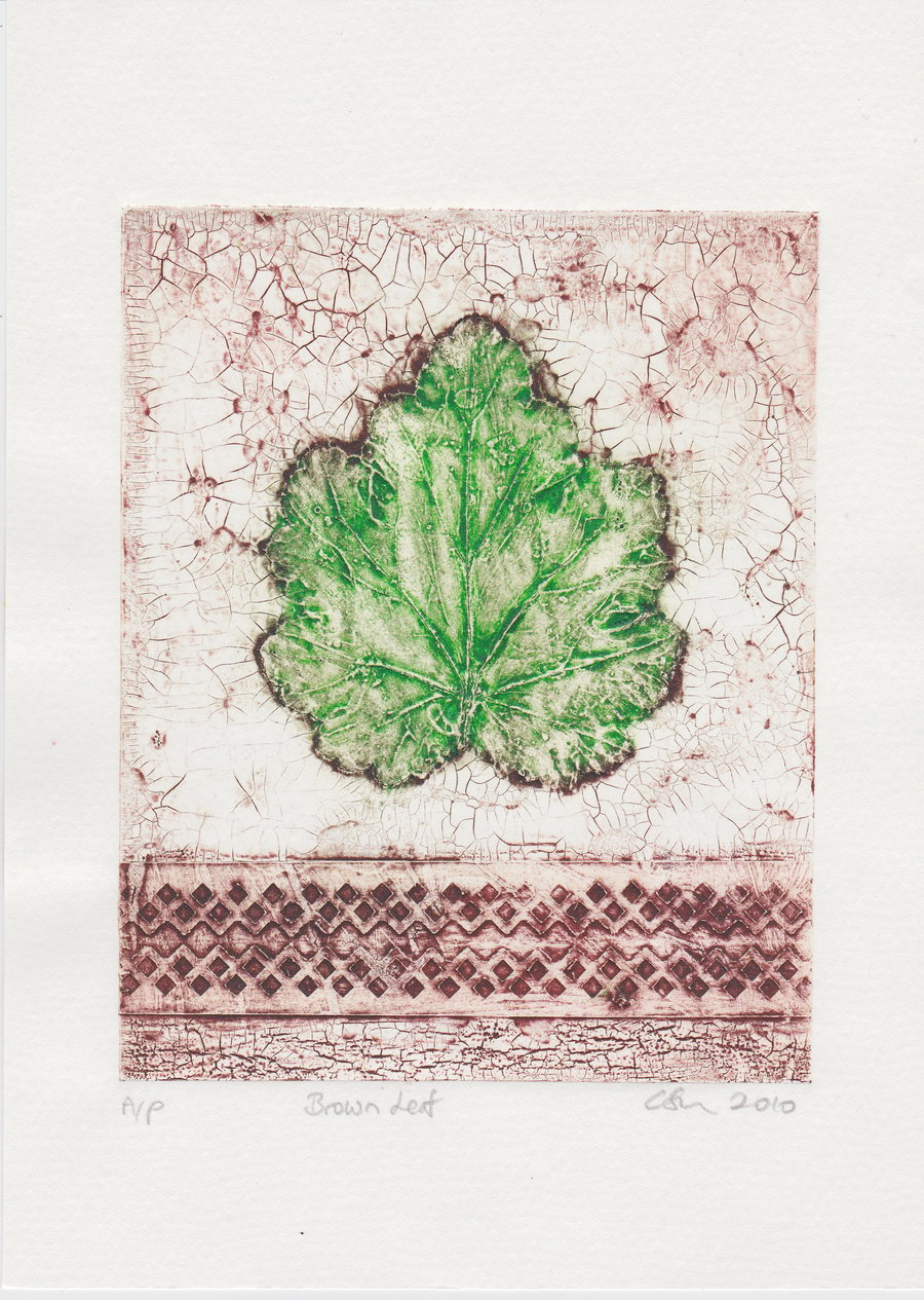 Brown Leaf One-Off Collagraph Print 