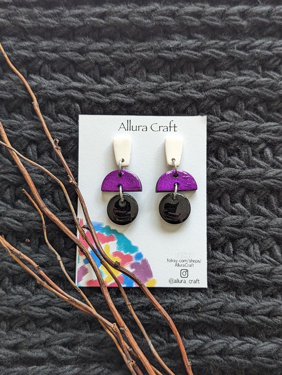 Three Tier white purple black Earrings 