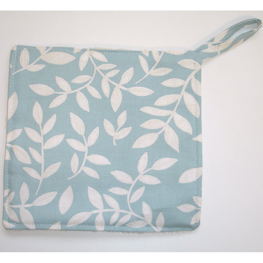 Pot Holder Oven Grab Pad Kitchen Mat Duck Egg Blue Leaves