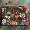 Vintage Flower Waltz linen mix zip pouch