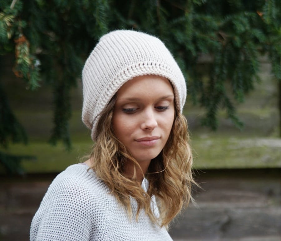 Light Stone Hat, Unisex Slouch Hat, Knitted, Vegan, Slouchy Beanie, Tam, Skater,