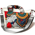 Grey faux leather and elephant print bag