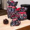 Luxury Christmas Fabric Gift Bags in Navy and Red To Wrap Xmas Presents 10x11”