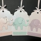 Handmade Baby Gift Tags, Pearl Shimmer Cardstock, Elephant, Giraffe, Bear
