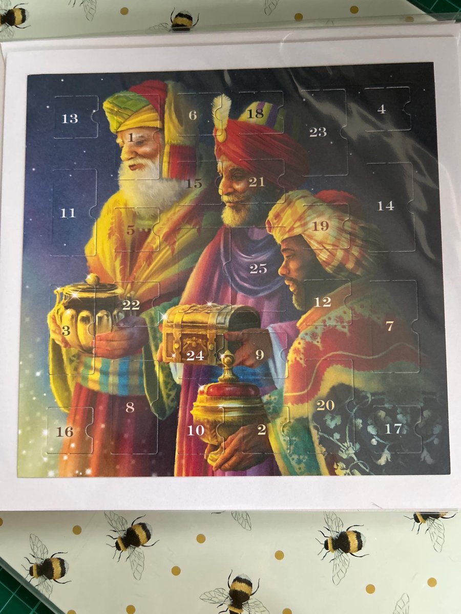 3 wise men Advent Calendar Card Handmade 7 inch square card. Christmas, holidays