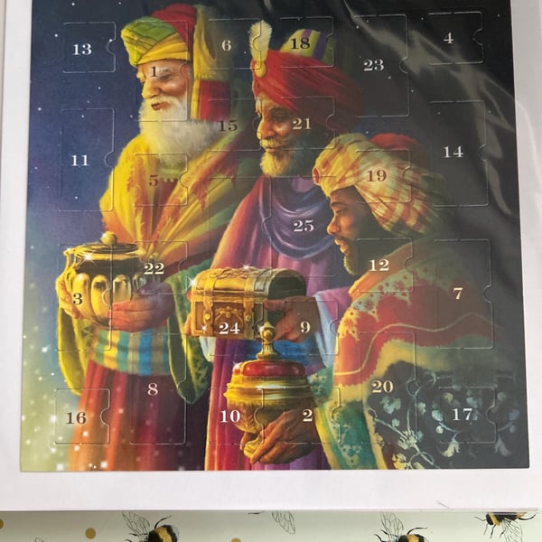 3 wise men Advent Calendar Card Handmade 7 inch square card. Christmas, holidays