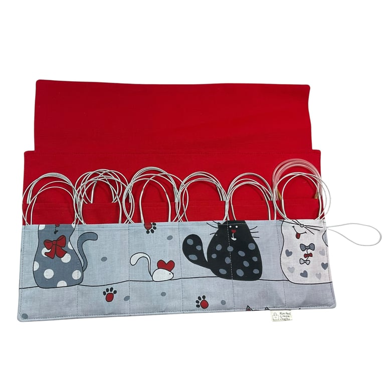 fixed Circular knitting needle case with cats, sock needles roll, needle wallet,