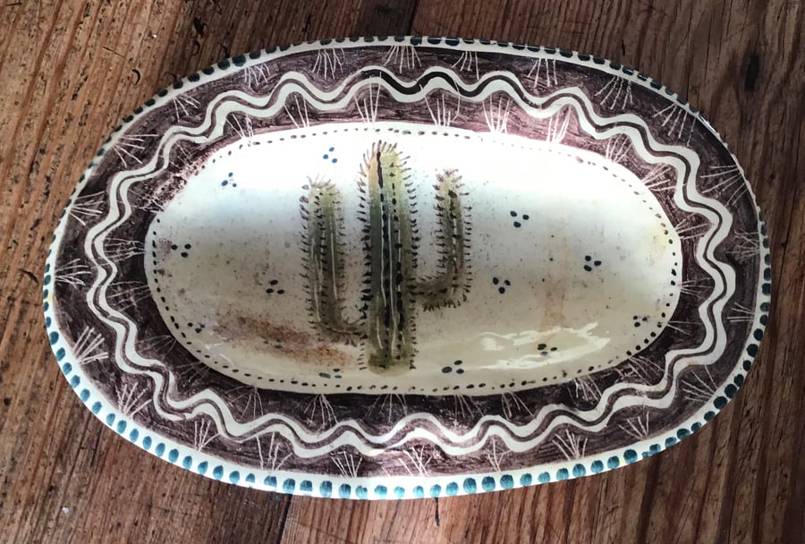 Oval dish with Aztec Cactus Design