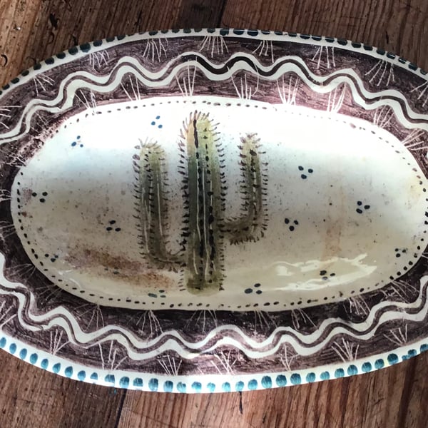 Oval dish with Aztec Cactus Design
