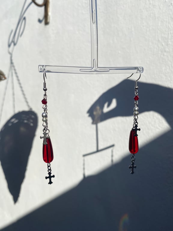 Ruth - Gothic Red & Silver Earrings 