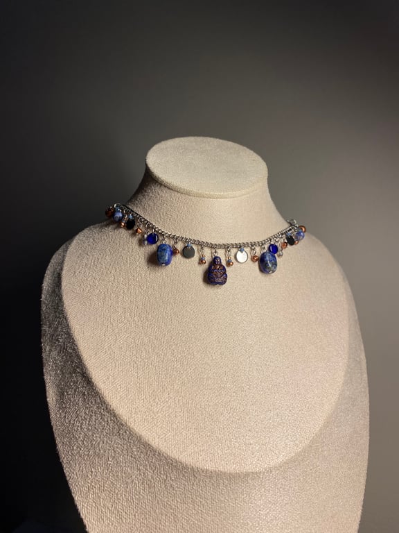 Buddha - Copper & Blue Choker Necklace