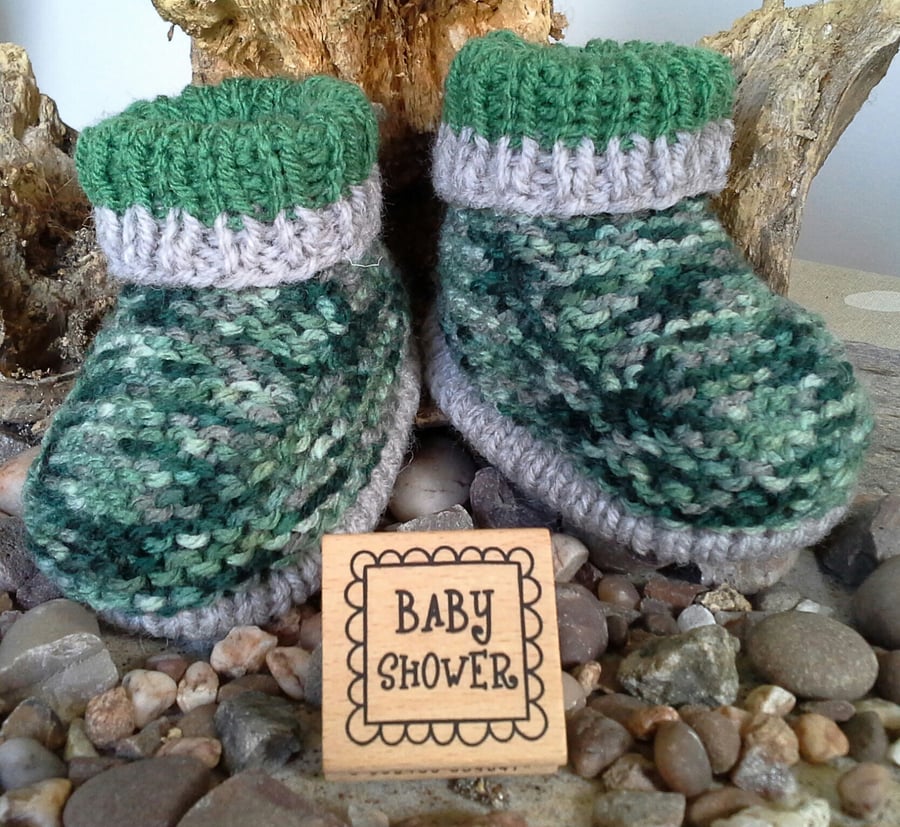  Baby Boys Hand Knitted Booties  0-6 months size (Help for Charity)