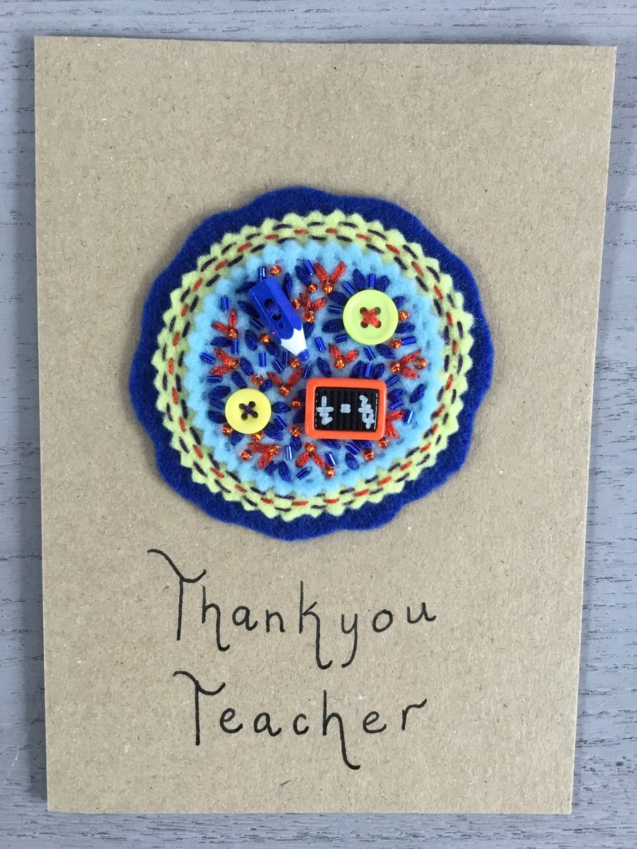 Hand Embroidered Thank You Teacher Card