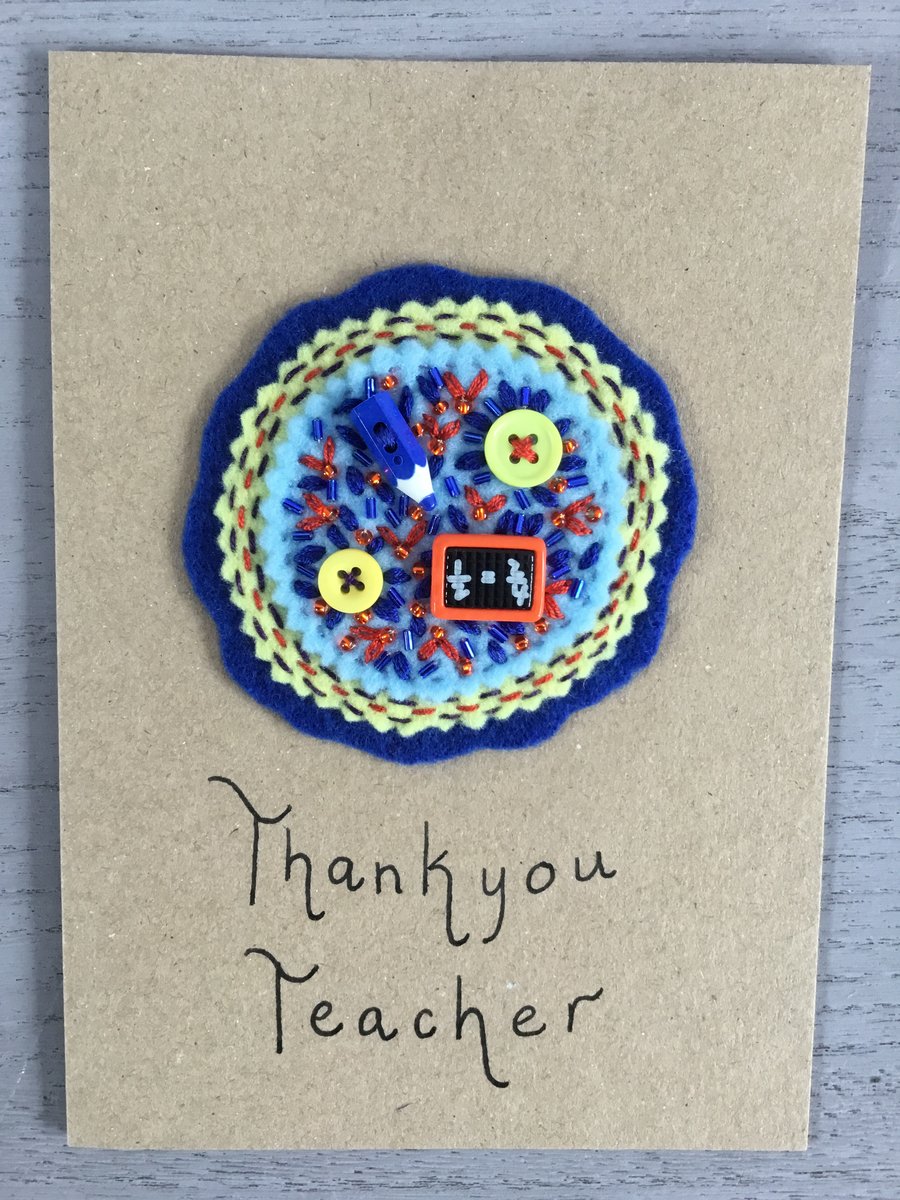 Hand Embroidered Teacher Card