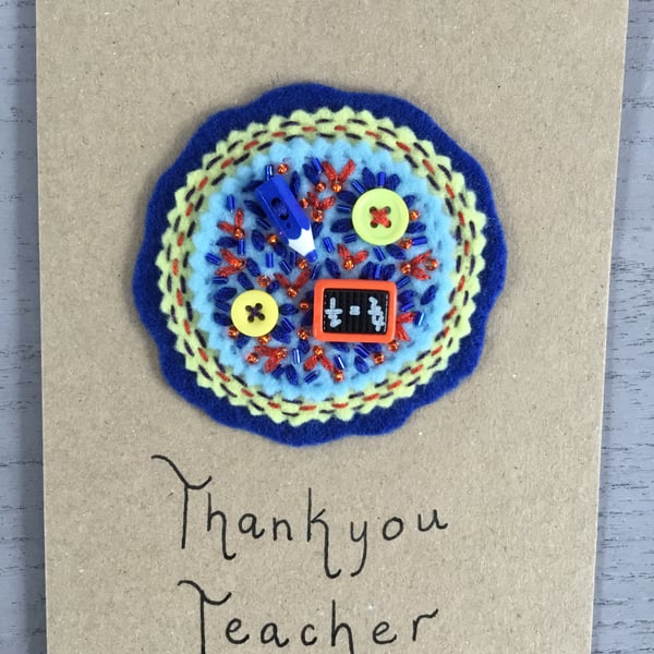 Hand Embroidered Thank You Teacher Card