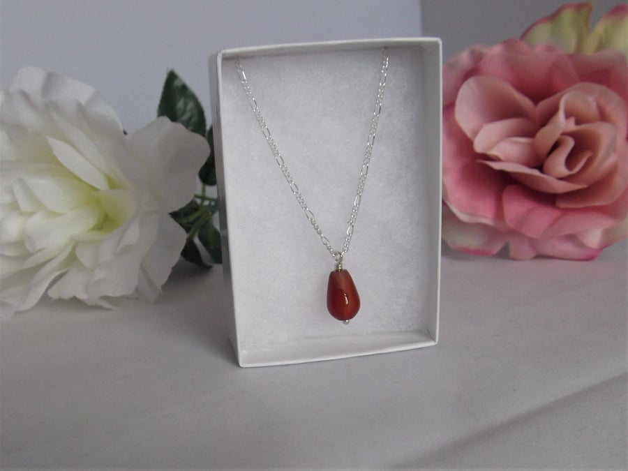 Carnelian small drop necklace sacral chakra creativity pagan goddess Brigid