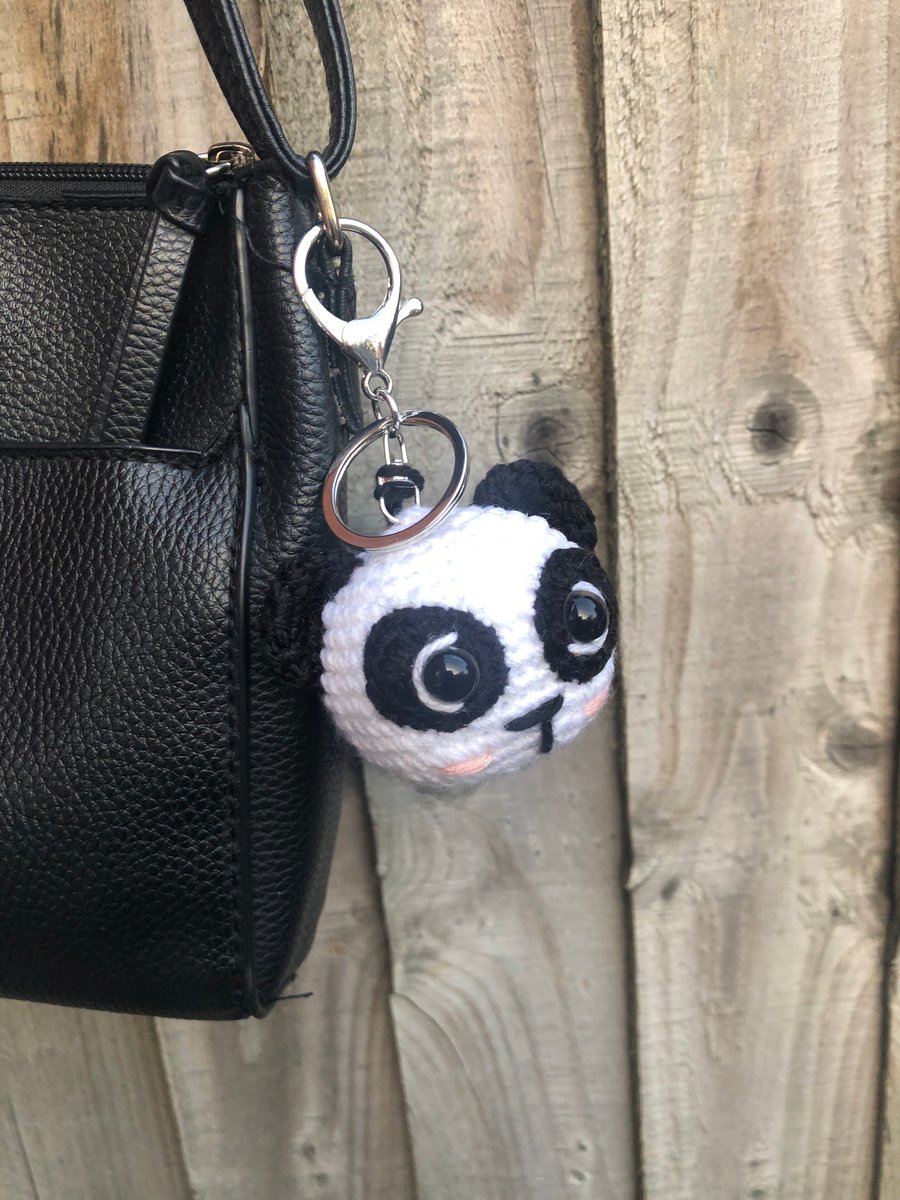 Amigurumi Crochet Panda Keychain with Pompoms – Handmade