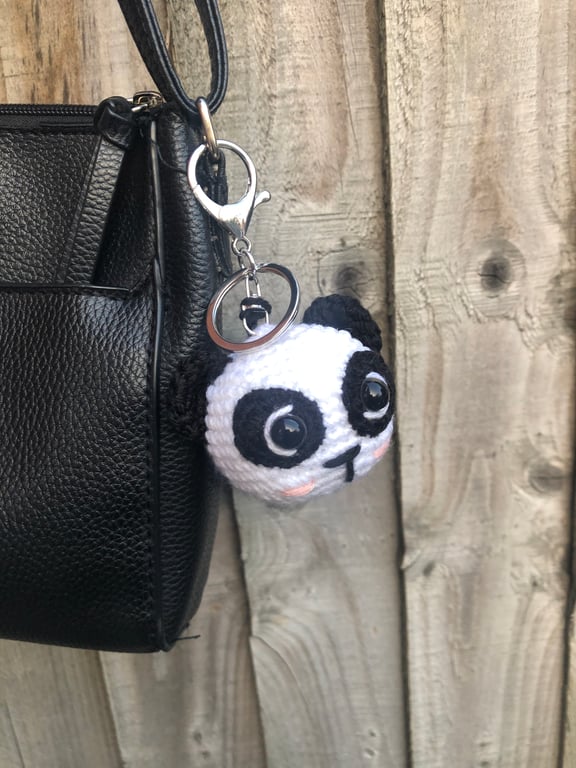 Amigurumi Crochet Panda Keychain with Pompoms – Handmade