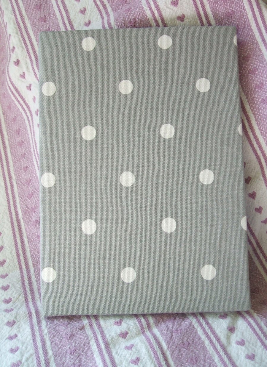 A5 covered notebook - grey and white spotty fabric
