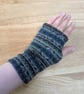 Patterned Shetland Wool Wrist Warmers Upcycled from recycled knitwear  - Image 5