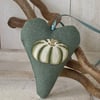 HALLOWEEN PUMPKIN HEART - sage green and cream pumpkin, lavender, checks