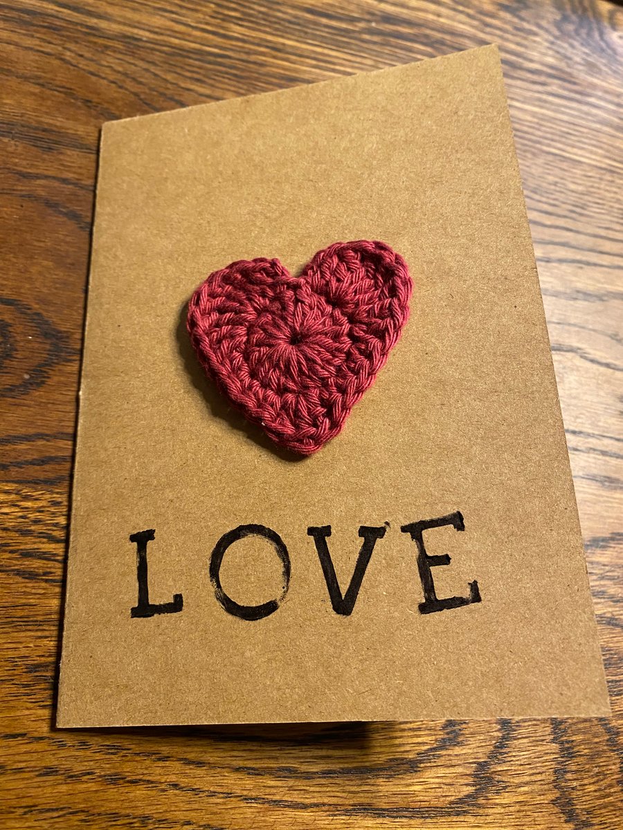 Handmade crochet heart A6 “Love” greeting card