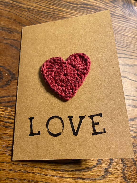 Handmade crochet heart A6 “Love” greeting card