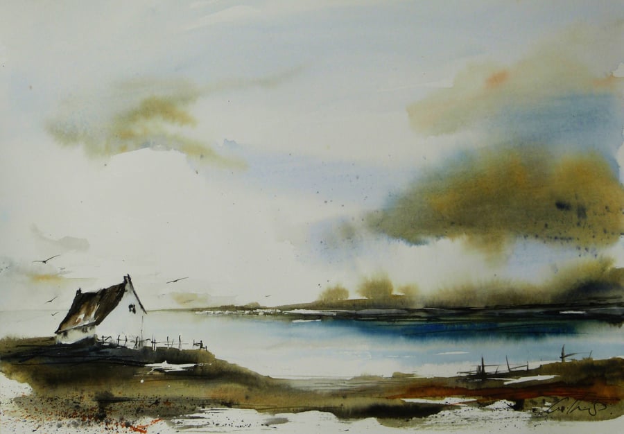 House by Loch, Original Watercolour Painting.