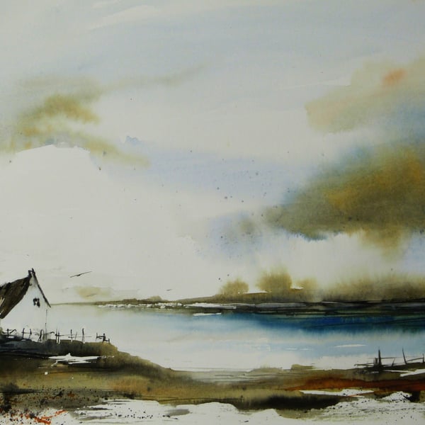 House by Loch, Original Watercolour Painting.