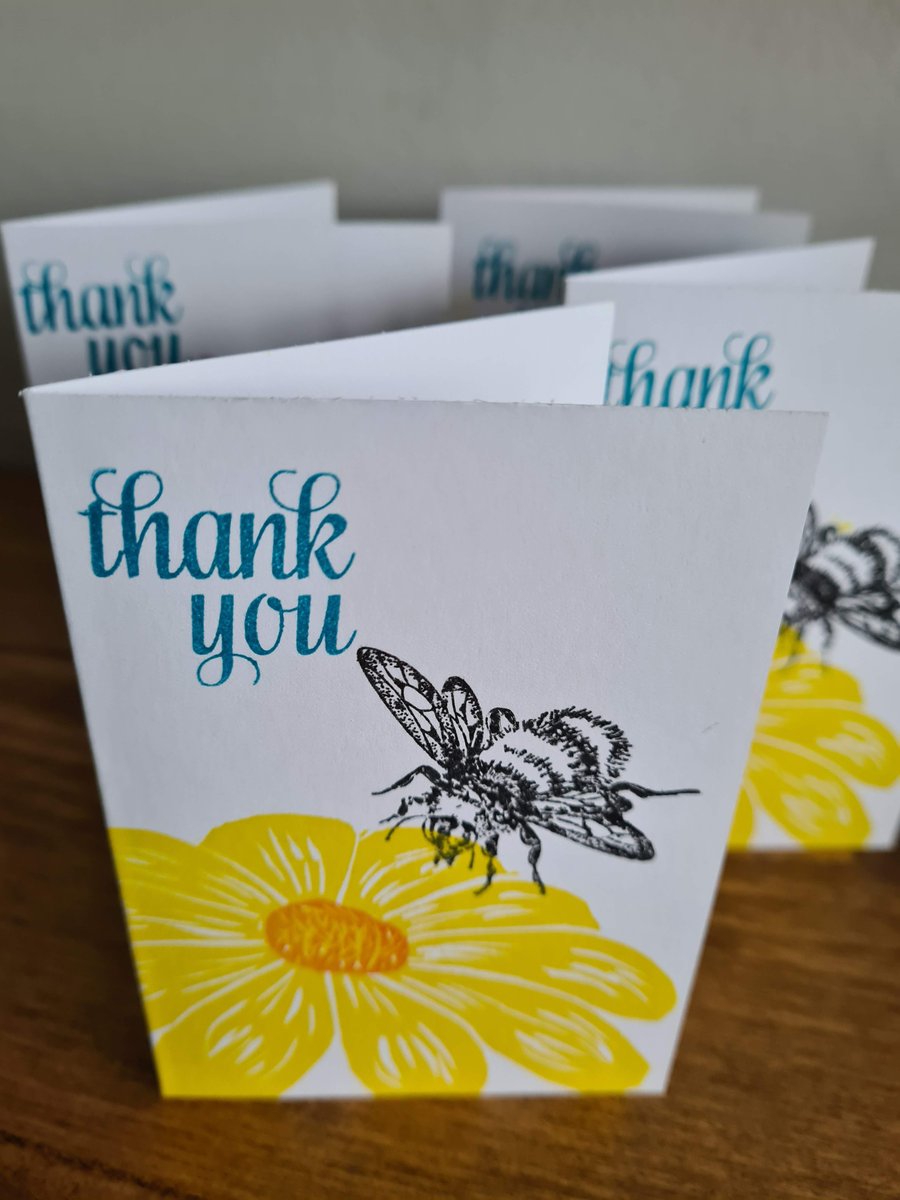 Multipack 4 bee theme thank you cards handprinted